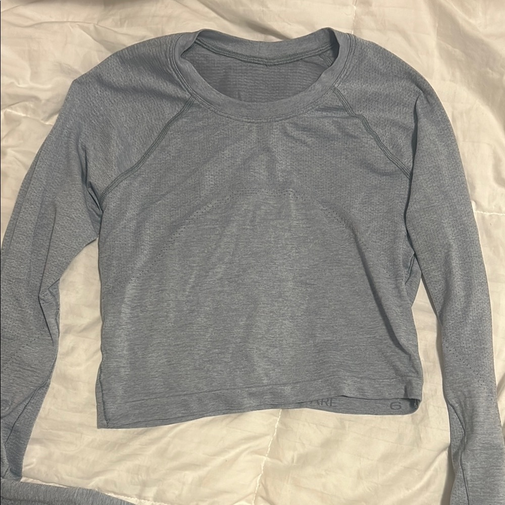 lululemon athletica swifty Light Blue Long Sleeve Crop Top